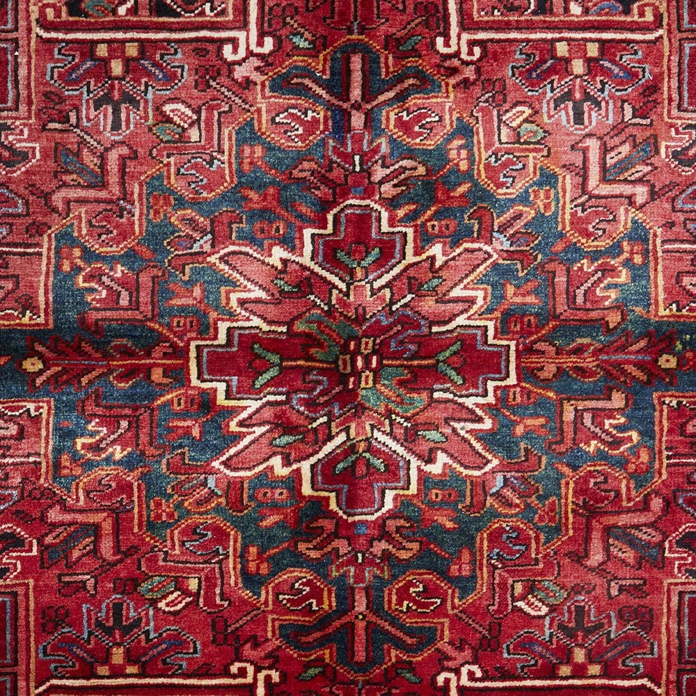 Persian Red Black Multi Colour Geometric Medallion Heriz Patterned Hand Knotted Wool Rug - 5