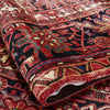 Persian Red Black Multi Colour Geometric Medallion Heriz Patterned Hand Knotted Wool Rug - 7