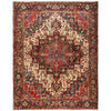 Persian Red Blue Beige Multi Colour Geometric Medallion Heriz Patterned Hand Knotted Wool Rug - 1
