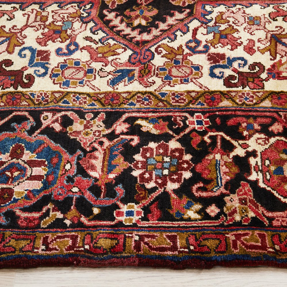 Persian Red Blue Beige Multi Colour Geometric Medallion Heriz Patterned Hand Knotted Wool Rug - 4