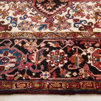 Persian Red Blue Beige Multi Colour Geometric Medallion Heriz Patterned Hand Knotted Wool Rug - 4