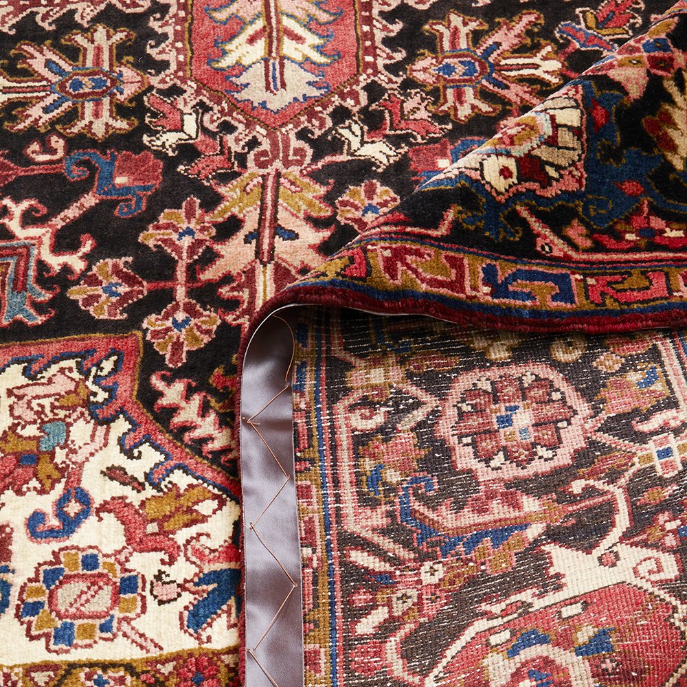 Persian Red Blue Beige Multi Colour Geometric Medallion Heriz Patterned Hand Knotted Wool Rug - 6