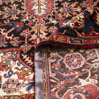 Persian Red Blue Beige Multi Colour Geometric Medallion Heriz Patterned Hand Knotted Wool Rug - 6