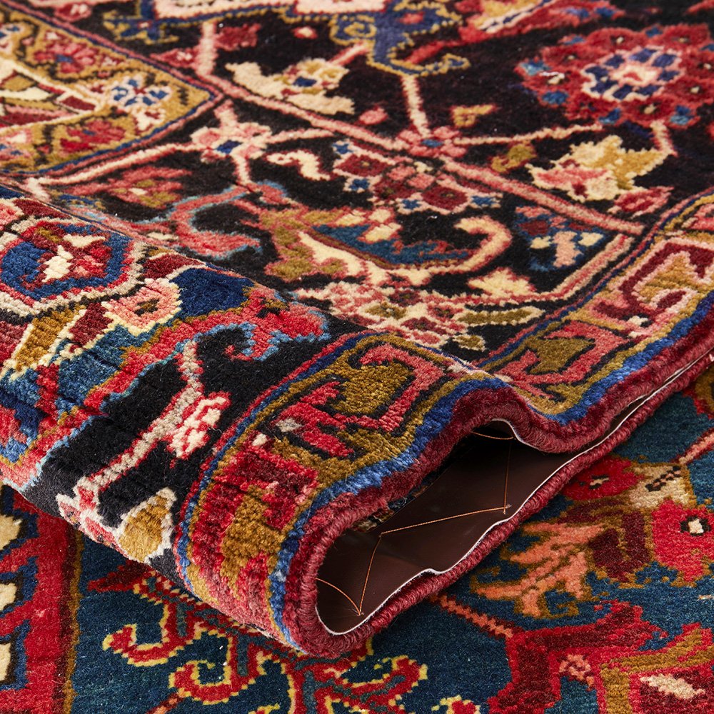 Persian Red Blue Beige Multi Colour Geometric Medallion Heriz Patterned Hand Knotted Wool Rug - 7