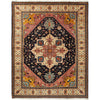 Persian Peach Blue Beige Multi Colour Geometric Medallion Heriz Patterned Hand Knotted Wool Rug - 1