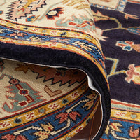 Persian Peach Blue Beige Multi Colour Geometric Medallion Heriz Patterned Hand Knotted Wool Rug - 7