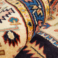 Persian Peach Blue Beige Multi Colour Geometric Medallion Heriz Patterned Hand Knotted Wool Rug - 8