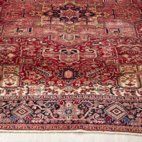 Persian Red Blue Beige Multi Colour Geometric Medallion Heriz Patterned Hand Knotted Wool Rug - 2