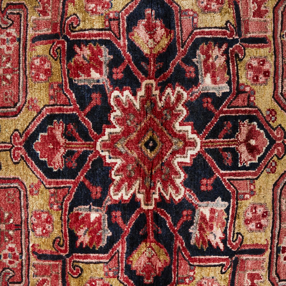Persian Red Blue Beige Multi Colour Geometric Medallion Heriz Patterned Hand Knotted Wool Rug - 5