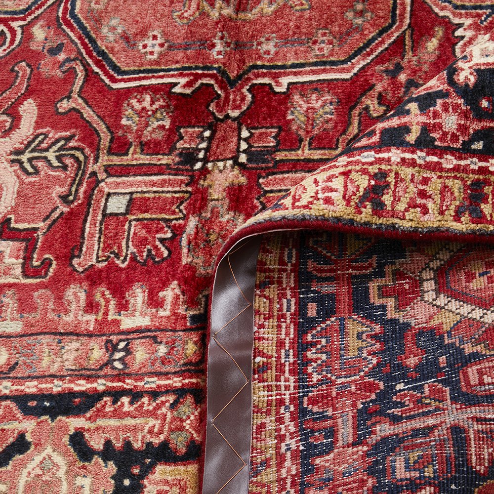 Persian Red Blue Beige Multi Colour Geometric Medallion Heriz Patterned Hand Knotted Wool Rug - 6