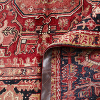 Persian Red Blue Beige Multi Colour Geometric Medallion Heriz Patterned Hand Knotted Wool Rug - 6