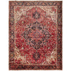 Persian Red Blue Beige Multi Colour Geometric Medallion Heriz Patterned Hand Knotted Wool Rug - 1