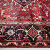 Persian Red Blue Beige Multi Colour Geometric Medallion Heriz Patterned Hand Knotted Wool Rug - 4