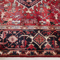 Persian Red Blue Beige Multi Colour Geometric Medallion Heriz Patterned Hand Knotted Wool Rug - 4
