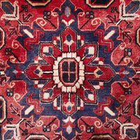 Persian Red Blue Beige Multi Colour Geometric Medallion Heriz Patterned Hand Knotted Wool Rug - 5