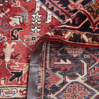 Persian Red Blue Beige Multi Colour Geometric Medallion Heriz Patterned Hand Knotted Wool Rug - 6