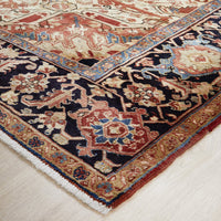 Persian Red Blue Beige Multi Colour Geometric Medallion Heriz Patterned Hand Knotted Wool Rug - 3