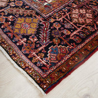 Persian Red Blue Beige Multi Colour Geometric Medallion Heriz Patterned Hand Knotted Wool Rug