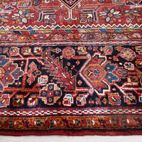 Persian Red Blue Beige Multi Colour Geometric Medallion Heriz Patterned Hand Knotted Wool Rug