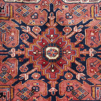 Persian Red Blue Beige Multi Colour Geometric Medallion Heriz Patterned Hand Knotted Wool Rug