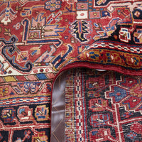 Persian Red Blue Beige Multi Colour Geometric Medallion Heriz Patterned Hand Knotted Wool Rug