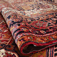 Persian Red Blue Beige Multi Colour Geometric Medallion Heriz Patterned Hand Knotted Wool Rug