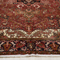 Persian Red Blue Green Beige Multi Colour Geometric Medallion Heriz Patterned Hand Knotted Wool Rug - 2