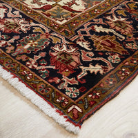 Persian Red Blue Green Beige Multi Colour Geometric Medallion Heriz Patterned Hand Knotted Wool Rug - 3