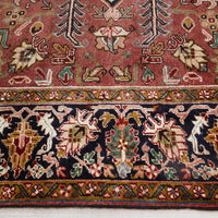 Persian Red Blue Green Beige Multi Colour Geometric Medallion Heriz Patterned Hand Knotted Wool Rug - 4