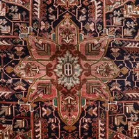 Persian Red Blue Green Beige Multi Colour Geometric Medallion Heriz Patterned Hand Knotted Wool Rug - 5