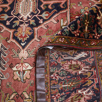 Persian Red Blue Green Beige Multi Colour Geometric Medallion Heriz Patterned Hand Knotted Wool Rug - 6