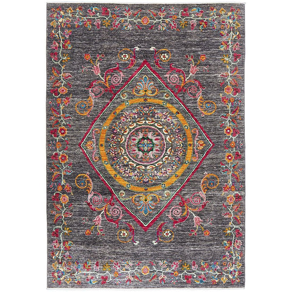 Persian Kuchi Grey Multi Colour Medallion Floral Hand Knotted Pure Wool Afghan Rug - Rugs Of Beauty - 1