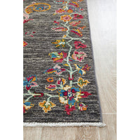 Persian Kuchi Grey Multi Colour Medallion Floral Hand Knotted Pure Wool Afghan Rug - Rugs Of Beauty - 3