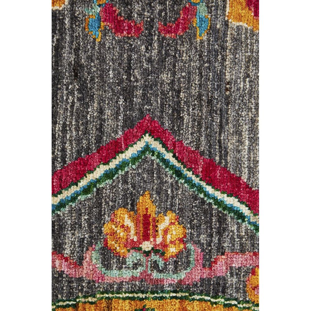 Persian Kuchi Grey Multi Colour Medallion Floral Hand Knotted Pure Wool Afghan Rug - Rugs Of Beauty - 5