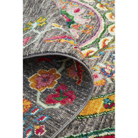 Persian Kuchi Grey Multi Colour Medallion Floral Hand Knotted Pure Wool Afghan Rug - Rugs Of Beauty - 6