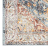 Blue, orange, and beige traditional patterned runner rug corner with intricate floral and geometric designs.