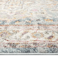 Blue multi-colored traditional patterned runner rug with intricate geometric details and soft polypropylene texture.