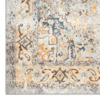 Blue multi-colored traditional patterned runner rug with intricate geometric and floral motifs.