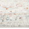 Cream runner rug with subtle traditional floral patterns in muted orange, blue, and grey tones.