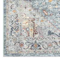 Blue multi-coloured traditional patterned runner rug with intricate floral and geometric designs.