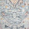 Blue multi-colored traditional patterned runner rug with intricate orange, white, and gray details.