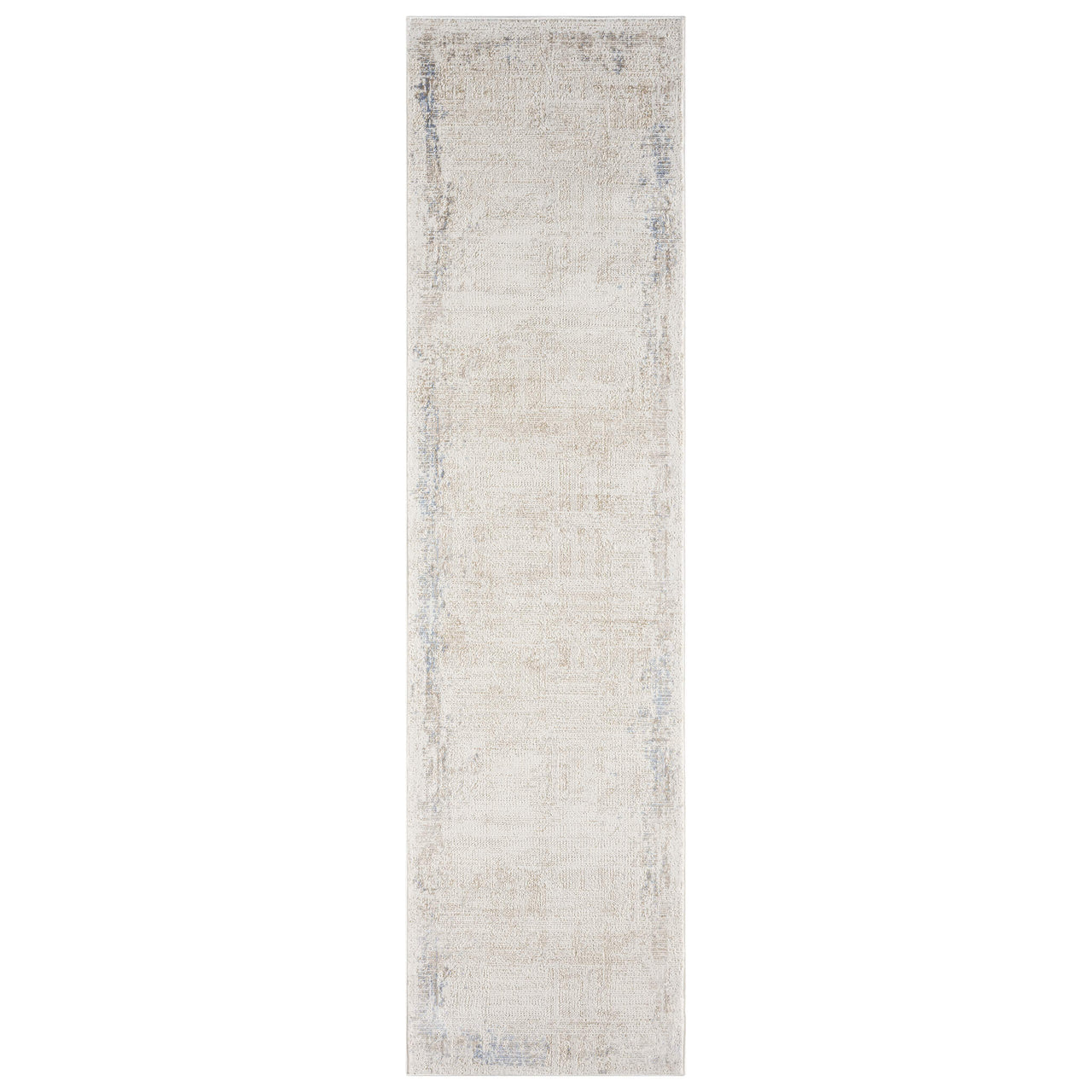 Beige runner rug with subtle textured abstract pattern and soft neutral tones.