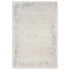 Beige rectangular rug with textured abstract pattern in subtle blue and cream tones, soft polyester-polypropylene blend.