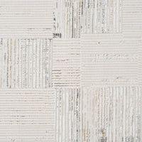 Beige and grey textured modern runner rug with geometric linear pattern.