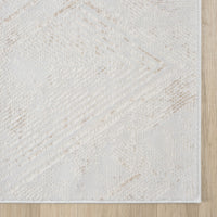 Beige and white modern runner rug with subtle geometric pattern and textured design.