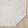 Beige and white modern runner rug with subtle geometric pattern on wooden floor.