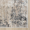 Beige and grey modern runner rug with abstract textured pattern and white edging.