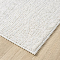 Cream modern runner rug with subtle textured geometric pattern and clean edges on wood floor.