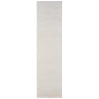 Cream modern runner rug with subtle linear texture and soft woven pattern.