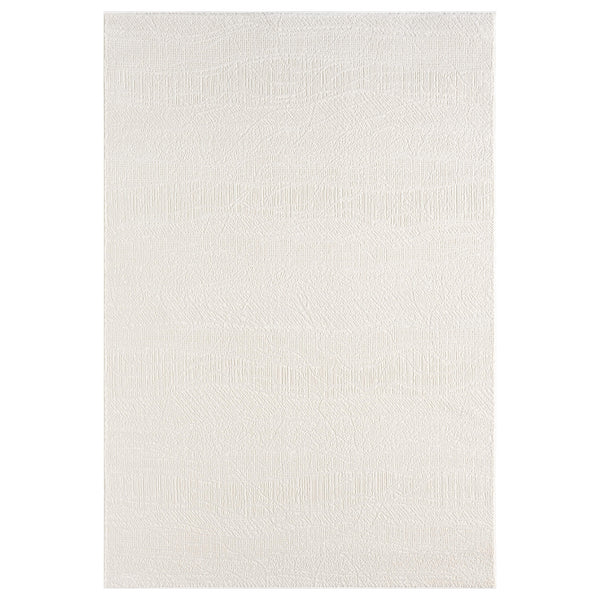 Cream modern rug with subtle textured pattern and a soft, plush finish.